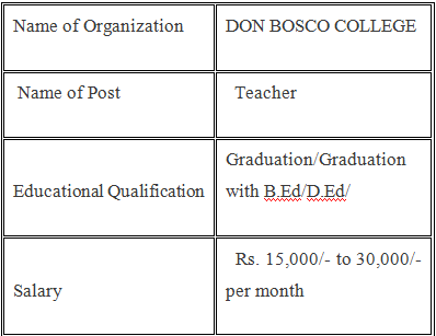 Don Bosco School Kolkata Teacher Vacancy 2021