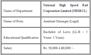 NHSRCL Recruitment 2021 Asst Manager Legal Vacancy
